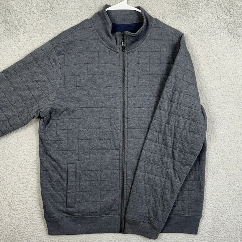 Banana Republic Jacket Mens XL Gray Quilted Grid Check Mock Neck Full Zip EUC